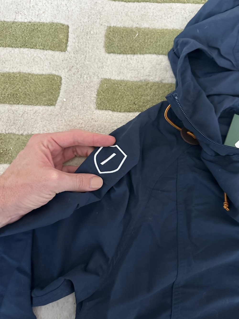 L.L. Bean Navy Hooded Pullover Anorak with Tan Accents - Picture 5 of 5